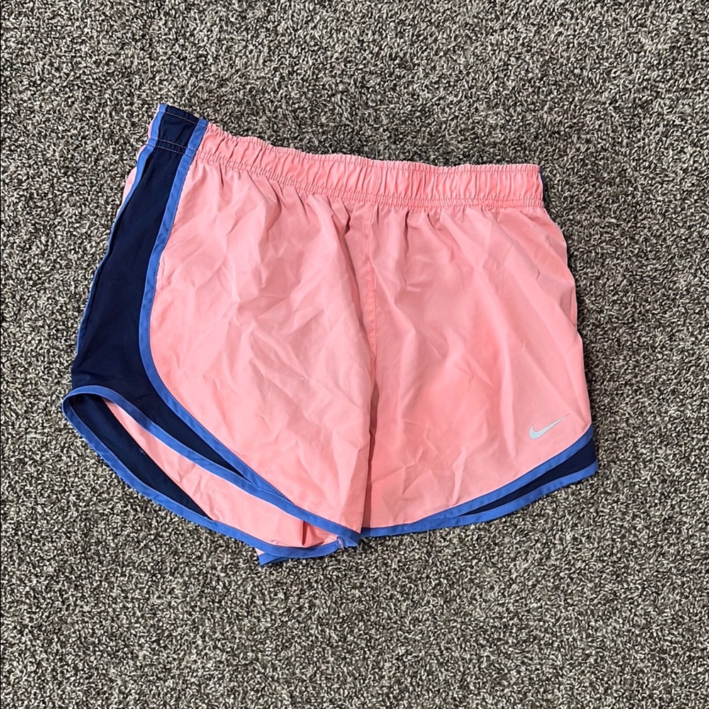 Nike Pink and Blue Athletic Shorts with Retro Style
